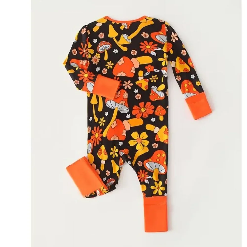 Mushroom Baby Girls Bamboo Fiber Romper Jumpsuit Pajamas Sleeper